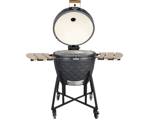 Keramický gril s otevřeným víkem a dvěma úložnými policemi