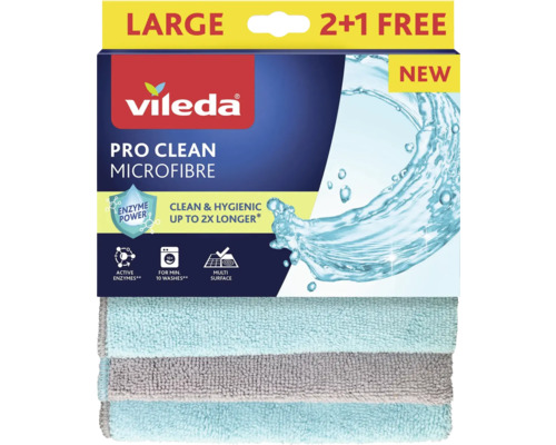 Univerzální mikrohadřík Vileda Pro Clean 2+1ks Vileda Pro Clean hadříky z mikrovlákna, velké balení, 2+1 zdarma