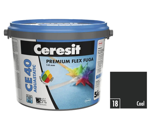 Ceresit CE 40 Aquastatic Premium Flex Fuga v kbelíku s barevným vzorkem uhlí