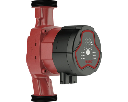 Oběhové čerpadlo na užitnou vodu Ferro 180 mm 1 1/2" 254180GPA3 Červené oběhové čerpadlo s digitálním displejem a logem Ferro.