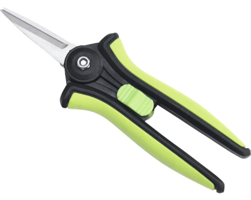 Zahradní nůžky s ocelovými čepelemi a plastovými rukojeťmi