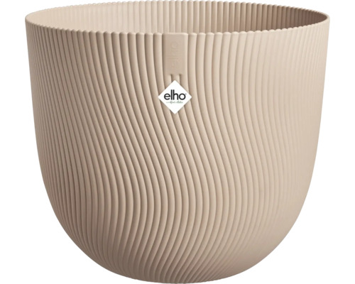 Béžový květináč s vlnitým vzorem a logem Elho