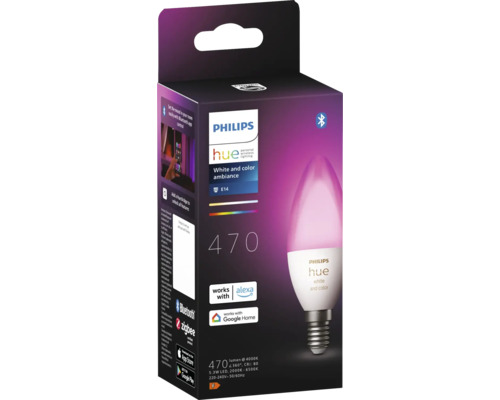 Žárovka Philips Hue White and Color Ambiance E14 v obalu produktu