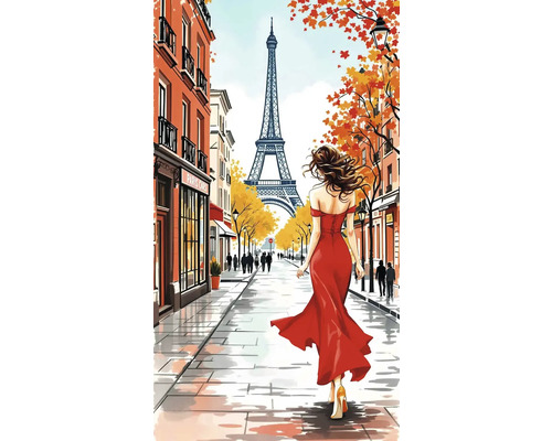 Obraz Decopanel Paris ART-P 60 x 80 cm Ilustrace ženy v Paříži s Eiffelovou věží v pozadí.