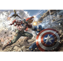 Ilustrace bitevní scény s Captain America a dalšími superhrdiny