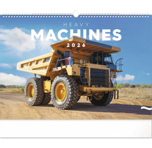 List kalendáře se žlutým sklápěčem a nápisem Těžké stroje 2026