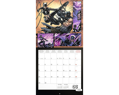Nástěnný kalendář s komiksovými motivy, zobrazení data červen 2026