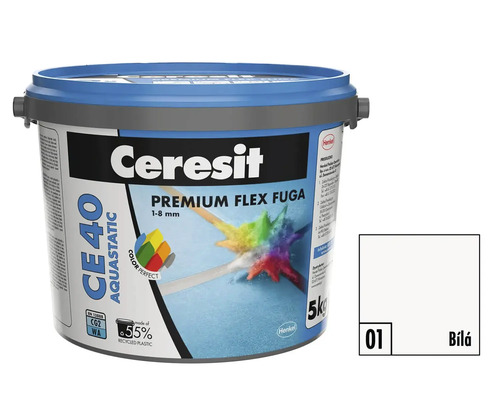 Spárovací hmota CERESIT CE 40 Aquastatic 5 kg 01 bílá Ceresit CE 40 Aquastatic Premium Flex spárovací hmota, 5 kilogramů