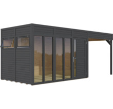 Moderní zahradní domek s přístavbou, okny a dveřmi