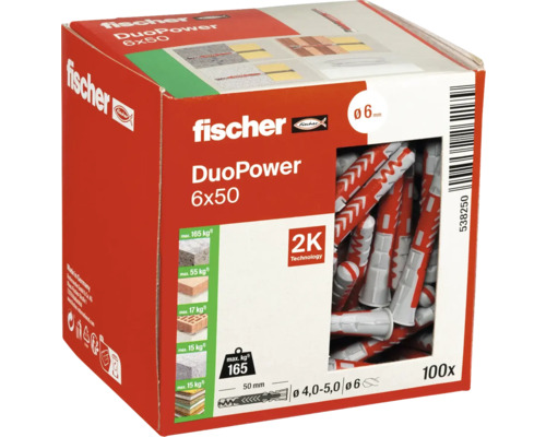 Hmoždinky Fischer DuoPower 6x50, balení 100 kusů