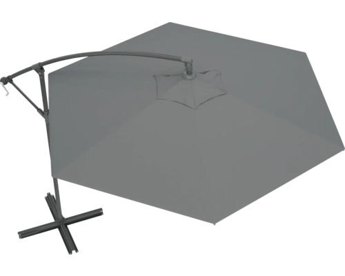 Šedý slunečník s boční nohou a podstavcem pro zahradu