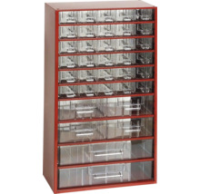 Skříň s průhlednými zásuvkami pro uložení drobných dílů