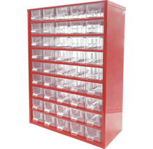 Zásobník na drobné díly s průhlednými zásuvkami v červeném pouzdře