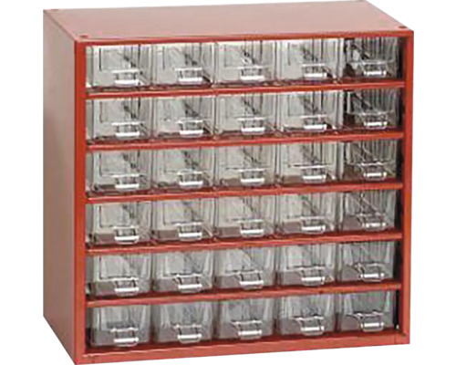 Skříň s průhlednými zásuvkami pro uložení drobných dílů