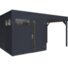 Dřevěný zahradní domek s oknem a přístavbou