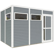 Dřevěný zahradní domek s dveřmi a okny