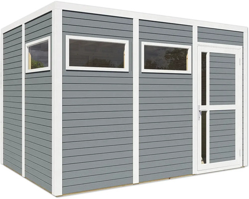 Dřevěný zahradní domek s dveřmi a okny