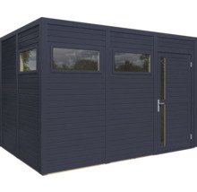 Dřevěný zahradní domek s okny a dveřmi