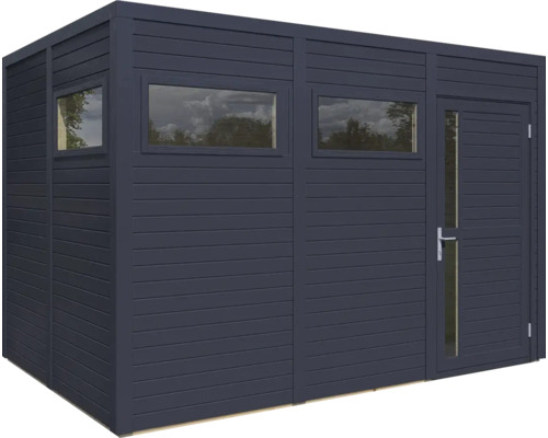 Dřevěný zahradní domek s okny a dveřmi