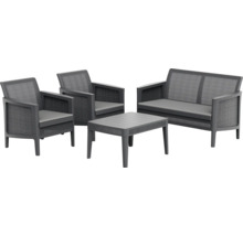 Šedá sestava zahradního nábytku se dvěma křesly, pohovkou a stolem