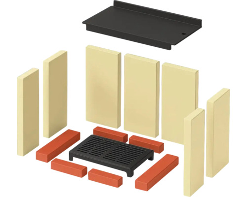 Sada vyzdívky topeniště s grilovací mřížkou, kameny topeniště a odkláněcí deskou