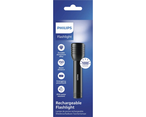 Svítilna Philips z hliníkové slitiny, dosah 150 metrů, 1000 lumenů, voděodolnost IPX4