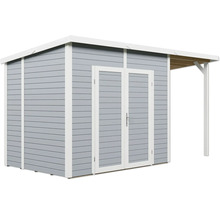 Zahradní domek s dvoukřídlými dveřmi a markýzou