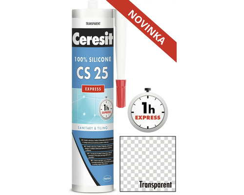 Sanitární silikon Ceresit CS 25 Express transparentní 280 ml Ceresit silikon CS 25 sanitární a obkladový transparentní