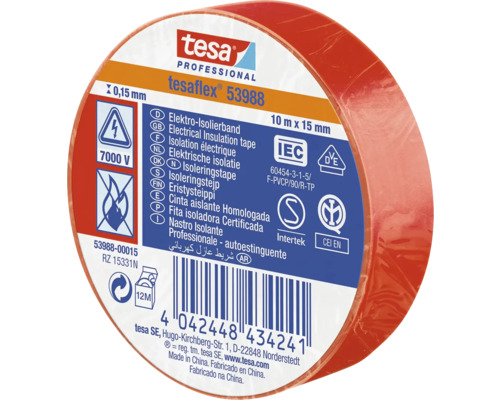 Elektroizolační páska červená 10mx15mm Tesa elektroizolační páska, 10 metrů krát 15 milimetrů