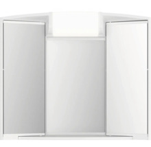 Bílá zrcadlová skříňka se třemi dvířky do koupelny