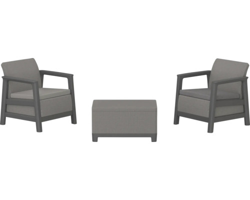 Balkonová sestava Scandi Linea Essence tmavě šedá Sada zahradního nábytku se dvěma křesly a stolem