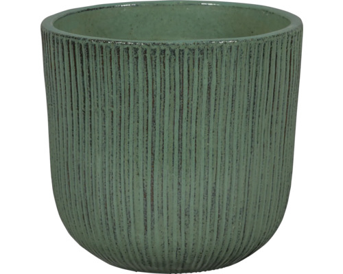 Květináč Lafiora glazovaná keramika Ø 22 cm V 21 cm zelený Dekorativní květináč s vertikálními drážkami