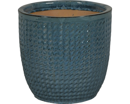 Květináč Lafiora keramický glazovaný Ø 22 cm V 21 cm ocelově modrý Modrý květináč s texturovaným povrchem pro vnitřní i venkovní použití