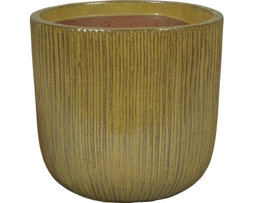 Žlutý květináč s vertikálními liniemi