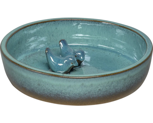 Keramické pítko pro ptáky se dvěma ptačími figurkami