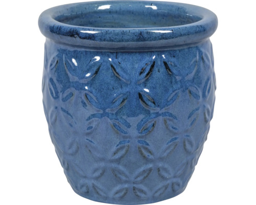 Modrý keramický květináč se vzorem