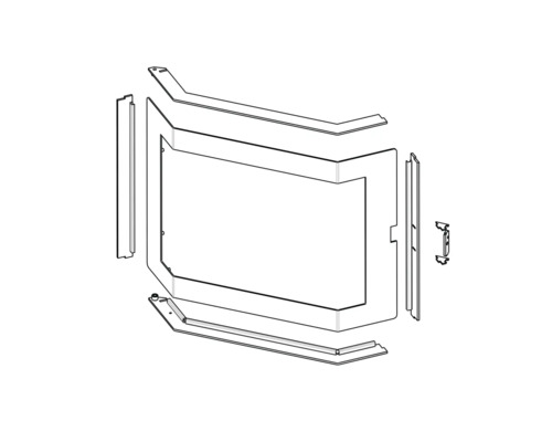 Rozkreslený nákres sprchového koutu se sprchovou zástěnou, profily a kováním