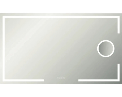 Obdélníkové zrcadlo s osvětlením a kulatou zrcadlovou plochou