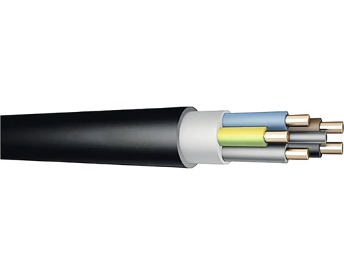 Instalační kabel CYKY-J 5x2,5, metrážové zboží Vícežilový elektrický kabel s černým pláštěm