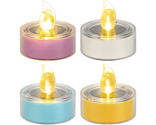 Čtyři solární LED čajové svíčky v různých barvách