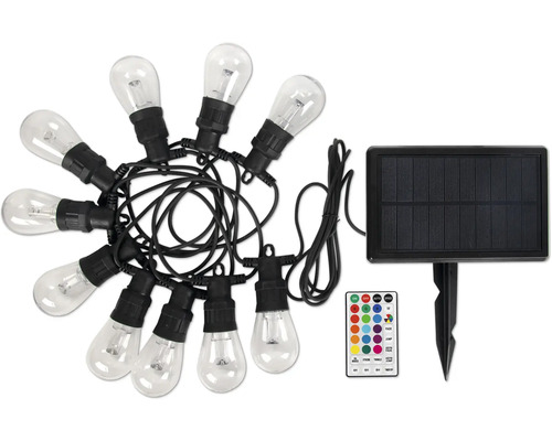 Solární světelný řetěz se žárovkami, solárním panelem a dálkovým ovládáním
