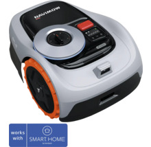 Robotická sekačka Navimow s ovládacími prvky a logem chytré domácnosti