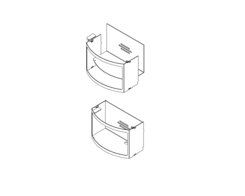 Půlkruhová koupelnová skříňka se dvěma policemi