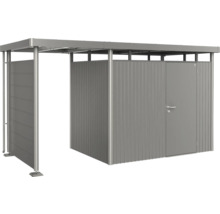 Kovový zahradní domek s posuvnými dveřmi a střechou