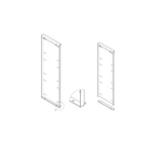 Ilustrace dvou bočních stěn regálu s montážními prvky pro regálový systém