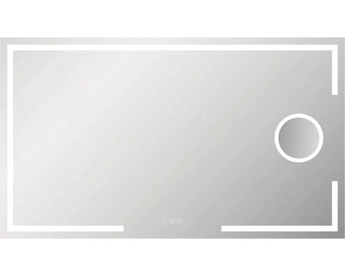 Obdélníkové zrcadlo s LED osvětlením a kruhovou zrcadlovou plochou