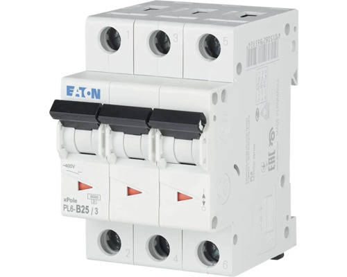 Jistič Eaton PL6-B25/3 3p, B, 25A, 6kA Eaton jistič třípólový