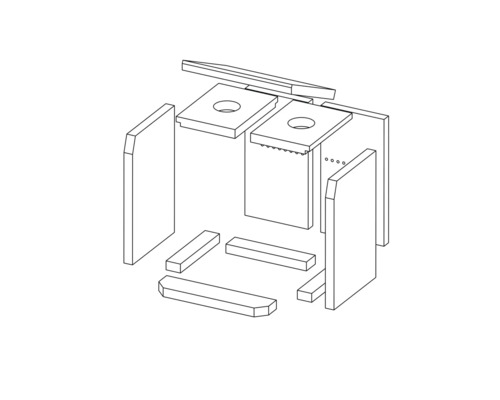 Rozkreslený nákres dřevěné konstrukce s prkny a bloky