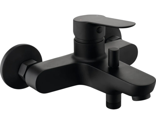 Černá vanová baterie s jednou pákou.