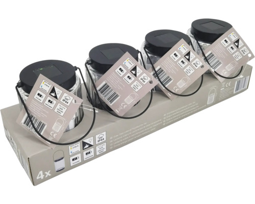 Čtyři solární skleněné lucerny v balení